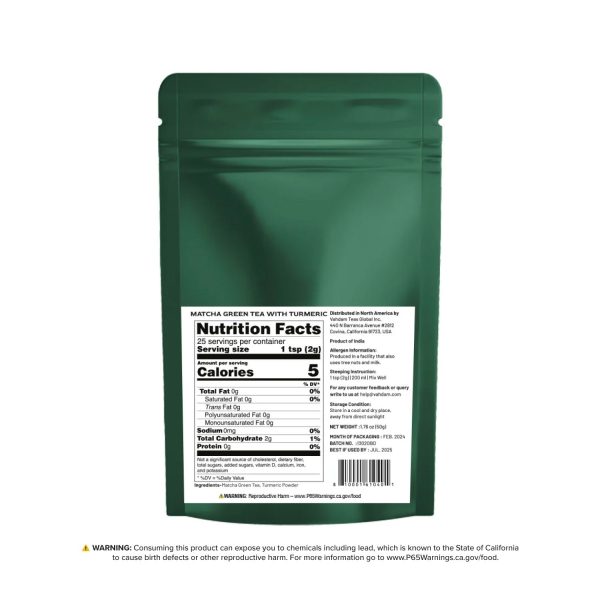 Turmeric Matcha Green Tea Powder, 1.76 oz Sale - Image 2