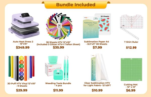 [Easter Set]HTVRONT Auto Heat Press 2+Easter Bundle(PUFF HTV*8+Glitter HTV*3+T Shirt Ruler+Sumblimation Paper*30+32 Sheets Multi-color HTV+Sumblimation HTV roll+PTFE Teflon Sheet+Weeding Tools≥117＄) Online Hot Sale - Image 4