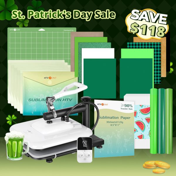 [St. Patrick s Day Deal] HTVRONT Manual Heat Press Machine 15  x 15  110V + St. Patrick s Day Theme Kit (Including Heat Transfer Vinyl, Glitter HTV, Sublimation Paper, Sublimation HTV, Cutting Mat) Supply - Image 2