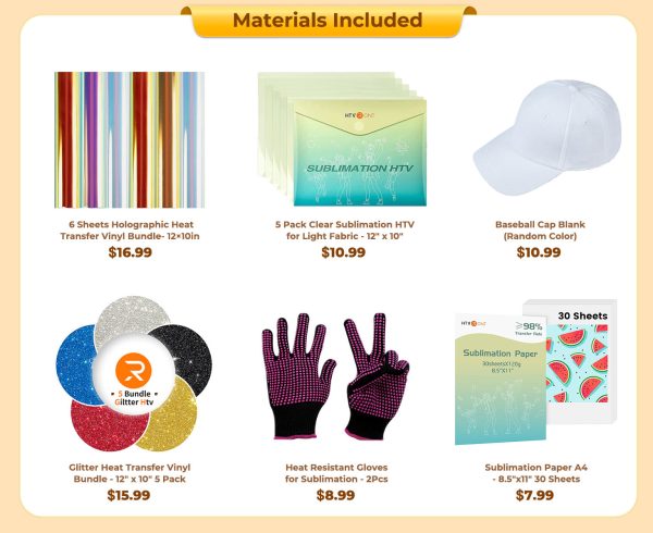 [Easter Offer]HTVRONT Hat Heat Press Machine+Limited Time Bundle(Baseball Cap Blank+Glitter HTV*5+Holographic HTV*6+Sumblimation Paper*30+Sumblimation HTV*5+Gloves≥72＄) Online Sale - Image 2