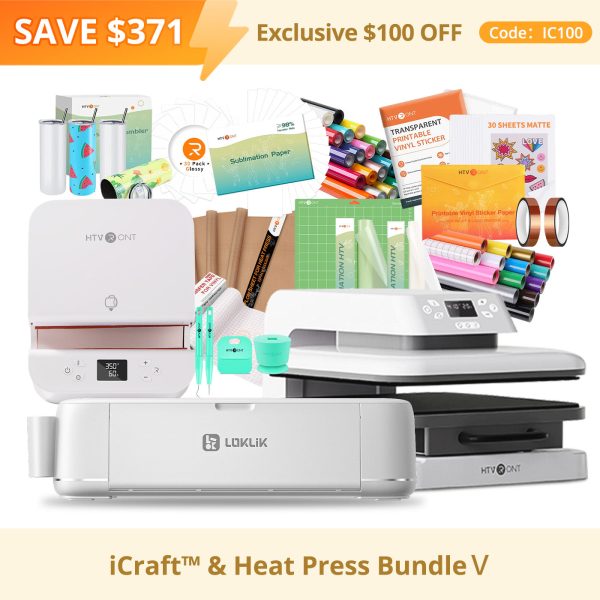 [iCraft™ & Heat Press Premium Bundle] LOKLiK iCraft™ Cutting Machine + Auto Heat Press 15 x15  + Tumbler Heat Press + Accessories Bundle(20 rolls HTV, 150 sheets sublimation paper, 2 rolls sublimation HTV, 4 packs tumbler, essential tools) Online
